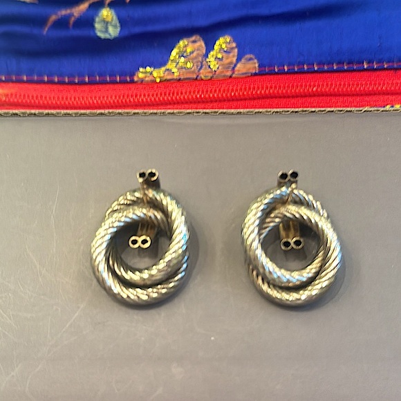 14k Gold & Sterling door knocker twist Earrings. - Picture 2 of 4